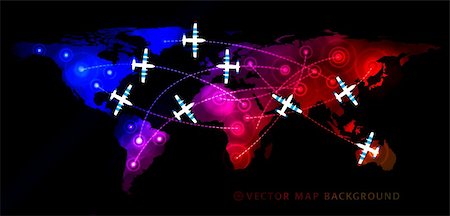 simsearch:400-06384228,k - Air travel flight paths dotted lines on world map as commercial airline passenger jets fly air traffic Photographie de stock - Aubaine LD & Abonnement, Code: 400-04356829