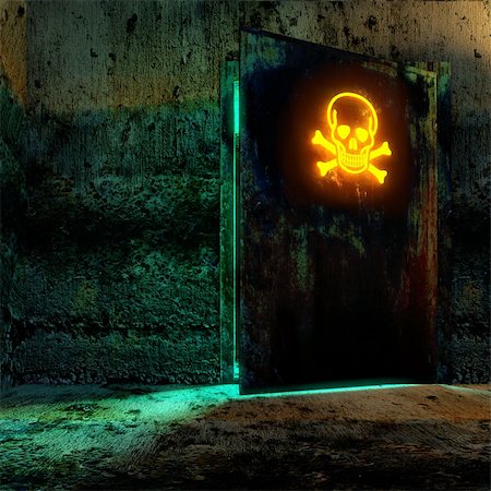 Secret room in old bunker. Open the door with danger sign Stock Photo - Budget Royalty-Free & Subscription, Code: 400-04356869