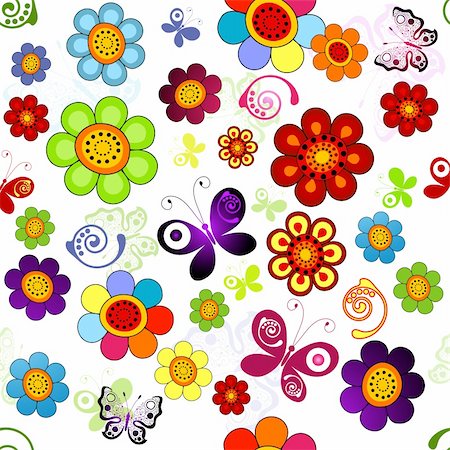 simsearch:400-05890035,k - Rainbow floral seamless pattern with flowers and butterflies (vector) Foto de stock - Super Valor sin royalties y Suscripción, Código: 400-04357032