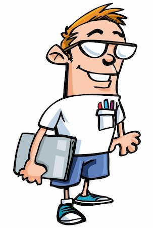 students friendly - Cartoon nerd with glasses isolated on white Stock Photo - Budget Royalty-Free & Subscription, Code: 400-04357231