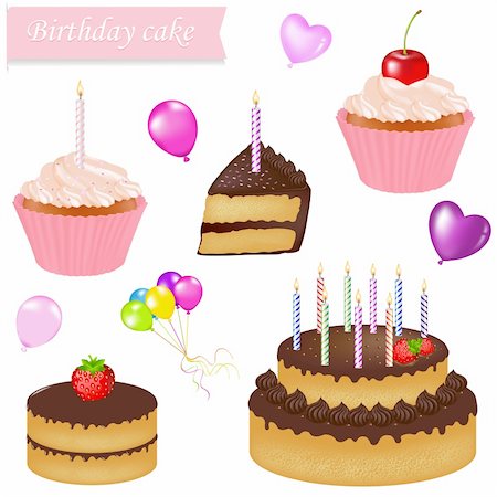 fancy candle - Birthday Cake Set, Isolated On White Background, Vector Illustration Stock Photo - Budget Royalty-Free & Subscription, Code: 400-04357447
