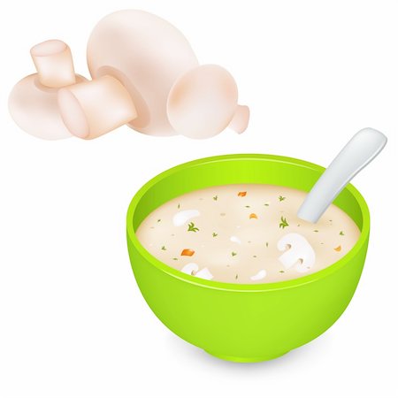 Mushroom Cream Soup And Mushroom, Isolated On White Background, Vector Illustration Stock Photo - Budget Royalty-Free & Subscription, Code: 400-04357454