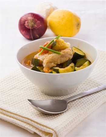 fish red spoon - photo of delicious fish soup with cod and zucchini Stock Photo - Budget Royalty-Free & Subscription, Code: 400-04357832