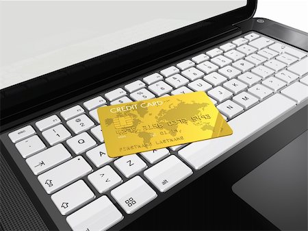 simsearch:400-04376788,k - 3D render of a gold credit card on a laptop Stock Photo - Budget Royalty-Free & Subscription, Code: 400-04358218