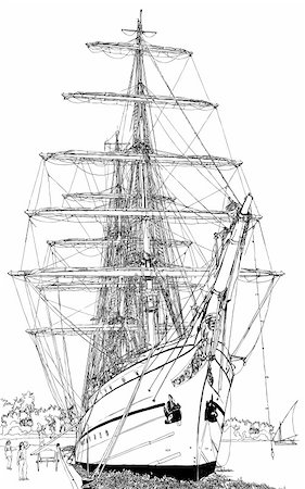 seascape drawing - vector illustration of a sailing boat Stock Photo - Budget Royalty-Free & Subscription, Code: 400-04358982