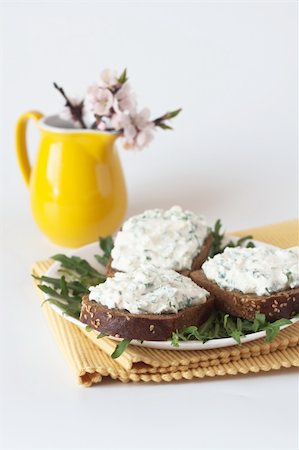 Cheese snack on rye bread and a bouquet Stock Photo - Budget Royalty-Free & Subscription, Code: 400-04359028