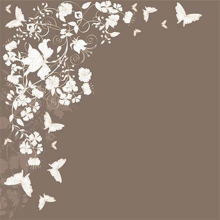 simsearch:400-04406888,k - Decorative brown floral background with flowers and butterflies. Photographie de stock - Aubaine LD & Abonnement, Code: 400-04359256