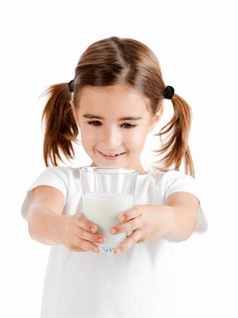 simsearch:400-04218582,k - Portrait of a little girl holding a cup of milk, isolated on white Stockbilder - Microstock & Abonnement, Bildnummer: 400-04359574