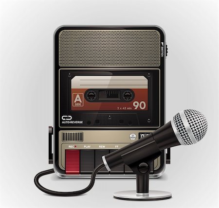 recorder - Retro cassette recorder with microphone detailed extralarge icon Stock Photo - Budget Royalty-Free & Subscription, Code: 400-04359604