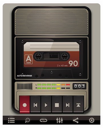 record on player - Retro cassette recorder detailed template with related icons Stock Photo - Budget Royalty-Free & Subscription, Code: 400-04359605