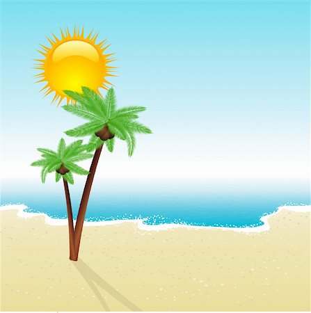 simsearch:400-04389594,k - Tropical scene with detailed palm trees on a sandy beach Stock Photo - Budget Royalty-Free & Subscription, Code: 400-04359839