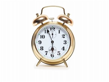 simsearch:700-05974049,k - Nice gold alarm clock standing on white background. Clipping path is included Stock Photo - Budget Royalty-Free & Subscription, Code: 400-04359877