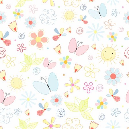 simsearch:400-04910406,k - seamless pattern of bright flowers and butterflies on a white background Foto de stock - Super Valor sin royalties y Suscripción, Código: 400-04359900
