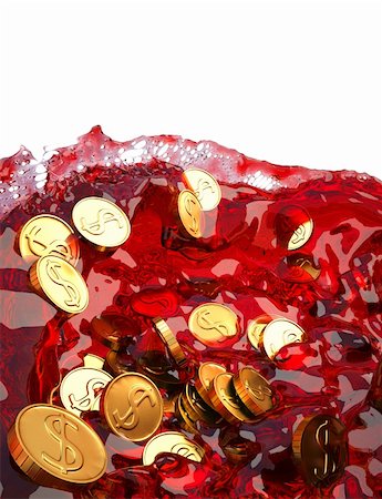 simsearch:400-06861194,k - Gold coins in a stream of red liquid. isolated on white. Stockbilder - Microstock & Abonnement, Bildnummer: 400-04359950