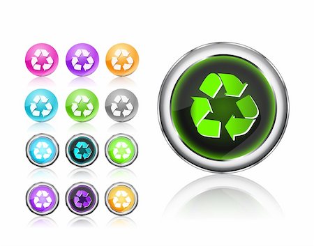 simsearch:400-04093390,k - Round Shiny Icons Set with Recycle Sign Silhouette. Vector Illustration Isolated on White Background. Photographie de stock - Aubaine LD & Abonnement, Code: 400-04350028