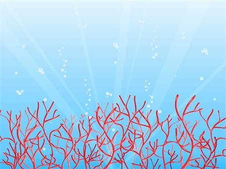 simsearch:862-03352929,k - Red Coral and Bubbles in Blue Ocean. Vector Illustration Photographie de stock - Aubaine LD & Abonnement, Code: 400-04350021