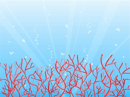 simsearch:400-04352815,k - Red Coral and Bubbles in Blue Ocean. Vector Illustration Stock Photo - Budget Royalty-Free & Subscription, Code: 400-04350021