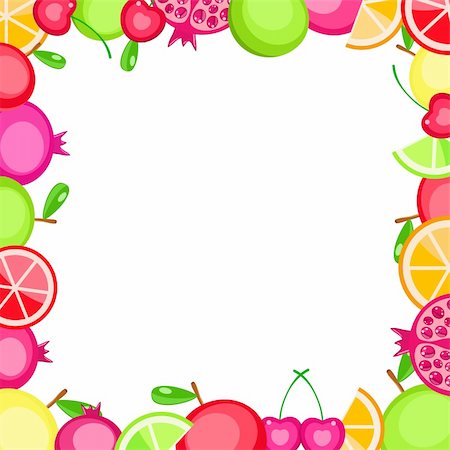 simsearch:400-04153397,k - colorful vector fruits frame - apple orange cherry pomegranate - on white background Stockbilder - Microstock & Abonnement, Bildnummer: 400-04350022