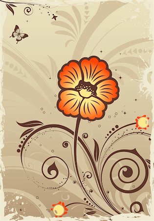 simsearch:400-04869919,k - Grunge floral frame with butterfly, element for design, vector illustration Stock Photo - Budget Royalty-Free & Subscription, Code: 400-04350071