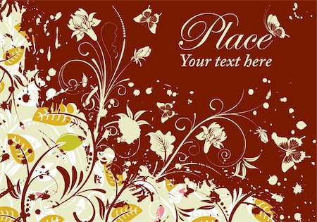 simsearch:400-04869919,k - Grunge floral frame with butterfly, element for design, vector illustration Stock Photo - Budget Royalty-Free & Subscription, Code: 400-04350091