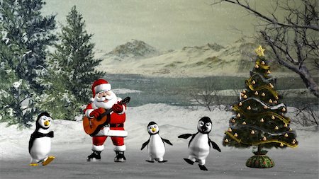 penguin on mountain - Santa Claus plays for the penguins, a Christmas song Photographie de stock - Aubaine LD & Abonnement, Code: 400-04350207