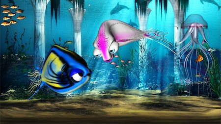 exotic underwater - Cartoon fish love to flirt in the ocean Stock Photo - Budget Royalty-Free & Subscription, Code: 400-04350201