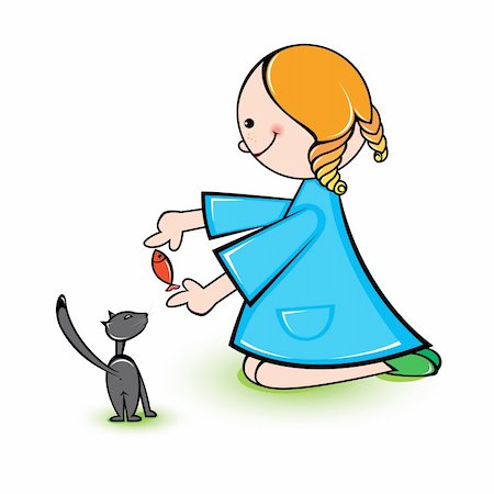 Illustration of girl with cat on a white background Photographie de stock - Aubaine LD & Abonnement, Code: 400-04350313