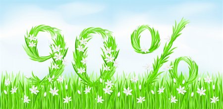 simsearch:622-02757697,k - Eco-Style Grass Letters. Ninety percent. Vector version letters is in my gallery. Photographie de stock - Aubaine LD & Abonnement, Code: 400-04350326