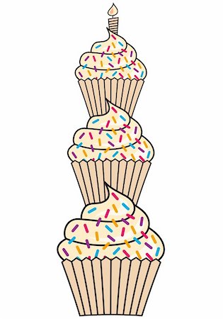birthday cupcakes with candle, vector illustration Photographie de stock - Aubaine LD & Abonnement, Code: 400-04350352