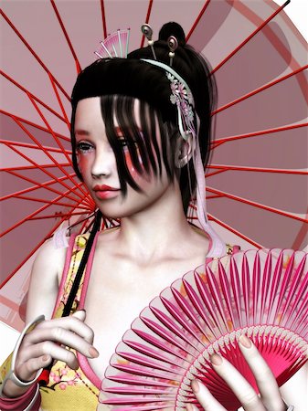 a geisha is walking - isolated on white Stock Photo - Budget Royalty-Free & Subscription, Code: 400-04350404