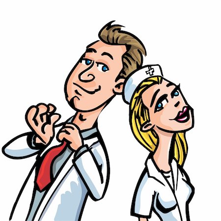 simsearch:400-04618768,k - Cartoon doctor flirting with a nurse isolated on white Stock Photo - Budget Royalty-Free & Subscription, Code: 400-04350423