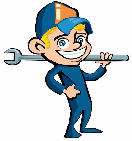 Cute Cartoon plumber holding a tool isolated on white Stock Photo - Budget Royalty-Free & Subscription, Code: 400-04350447