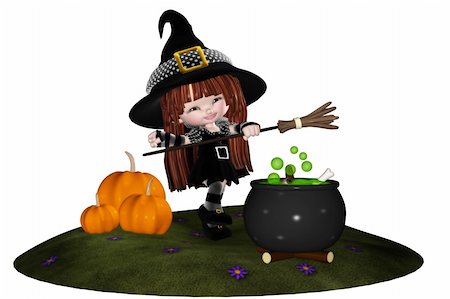 dance broom - a little witch dancing around the cauldron - isolated on white Stock Photo - Budget Royalty-Free & Subscription, Code: 400-04350484