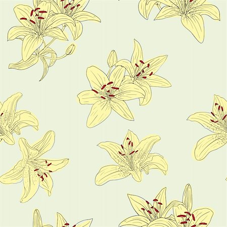 simsearch:400-04345175,k - Beautiful seamless wallpaper with blooming lilies with on background, vector illustration Photographie de stock - Aubaine LD & Abonnement, Code: 400-04350600