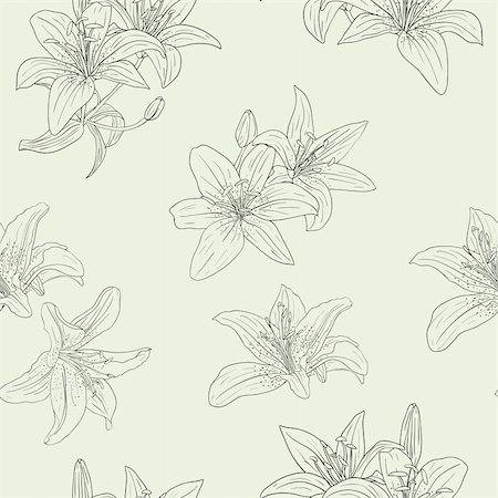 simsearch:400-04705482,k - Beautiful seamless wallpaper with blooming lilies with on background, vector illustration Foto de stock - Royalty-Free Super Valor e Assinatura, Número: 400-04350602