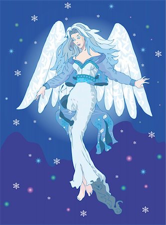 simsearch:400-05719856,k - Light Angel in the night sky with snowflakes adn stars Stockbilder - Microstock & Abonnement, Bildnummer: 400-04351122