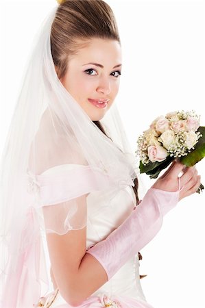 simsearch:400-05201906,k - Beautiful woman dressed as a bride over colored background. Stockbilder - Microstock & Abonnement, Bildnummer: 400-04351357