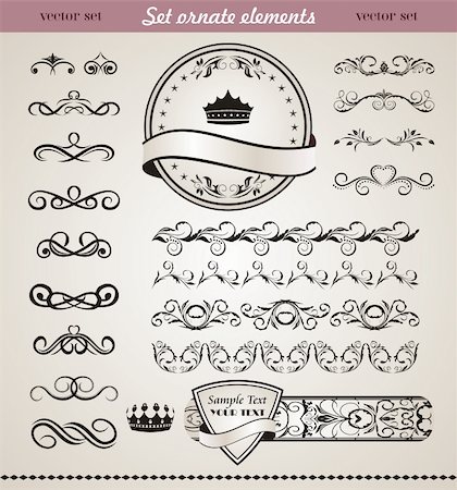 filigree page border - Illustration set floral ornate design elements (2) - vector Stock Photo - Budget Royalty-Free & Subscription, Code: 400-04351384