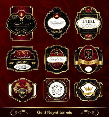 royal crown and elements - Illustration set dark gold-framed labels - vector Stock Photo - Budget Royalty-Free & Subscription, Code: 400-04351406