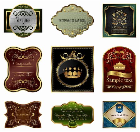 food antique illustrations - Set illustration of decorative color gold frames labels - vector Stock Photo - Budget Royalty-Free & Subscription, Code: 400-04351400