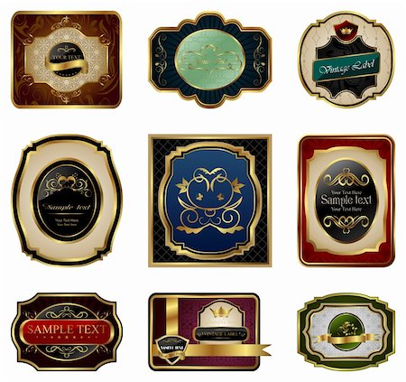 food antique illustrations - Illustration set of decorative color gold frames labels - vector Stock Photo - Budget Royalty-Free & Subscription, Code: 400-04351403