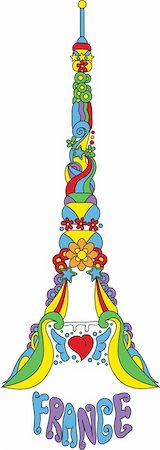 eiffel tower pictures clip art - Eiffel Tower  with flowers and stars pop-art style Stock Photo - Budget Royalty-Free & Subscription, Code: 400-04351796