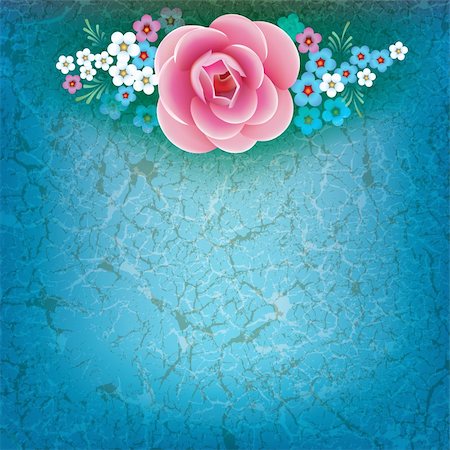 abstract grunge illustration with flowers on dirty blue background Stock Photo - Budget Royalty-Free & Subscription, Code: 400-04351973
