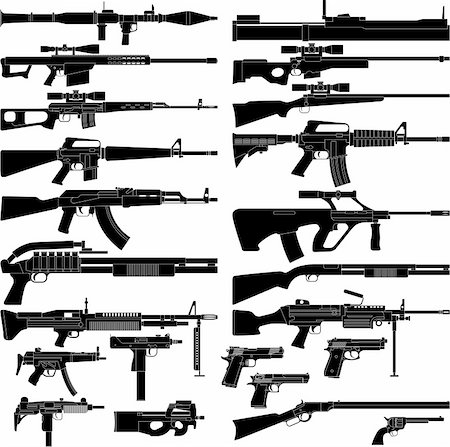 Layered vector illustration of various weapons. Foto de stock - Super Valor sin royalties y Suscripción, Código: 400-04352005