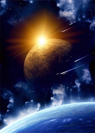 Space flare. A beautiful space scene with planets and nebula Stock Photo - Budget Royalty-Free & Subscription, Code: 400-04352187