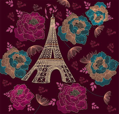 stylized paris - Vector card with eiffel tour Stock Photo - Budget Royalty-Free & Subscription, Code: 400-04352588