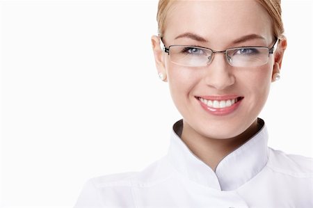 simsearch:400-04375768,k - Attractive young woman doctor in glasses on white background Foto de stock - Royalty-Free Super Valor e Assinatura, Número: 400-04352596