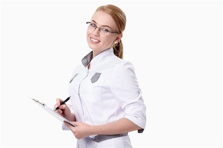 simsearch:400-04375768,k - A smiling young woman doctor with a white background Foto de stock - Royalty-Free Super Valor e Assinatura, Número: 400-04352598