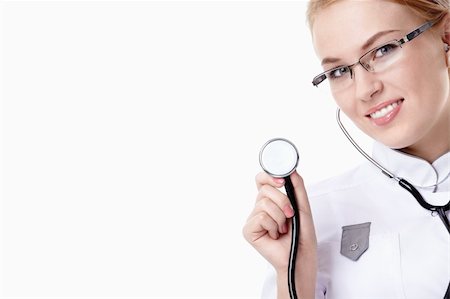 simsearch:400-04375768,k - Attractive doctor with a stethoscope on a white background Foto de stock - Royalty-Free Super Valor e Assinatura, Número: 400-04352609