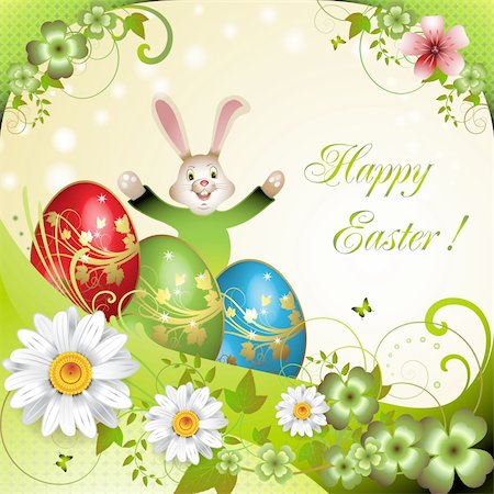 simsearch:400-06073581,k - Easter card with bunny, flowers and decorated eggs Foto de stock - Royalty-Free Super Valor e Assinatura, Número: 400-04353134